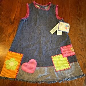 Vintage Samara Denim Dress Girls Size 4 Patchwork Gingham Cottagecore Whimsy NWT